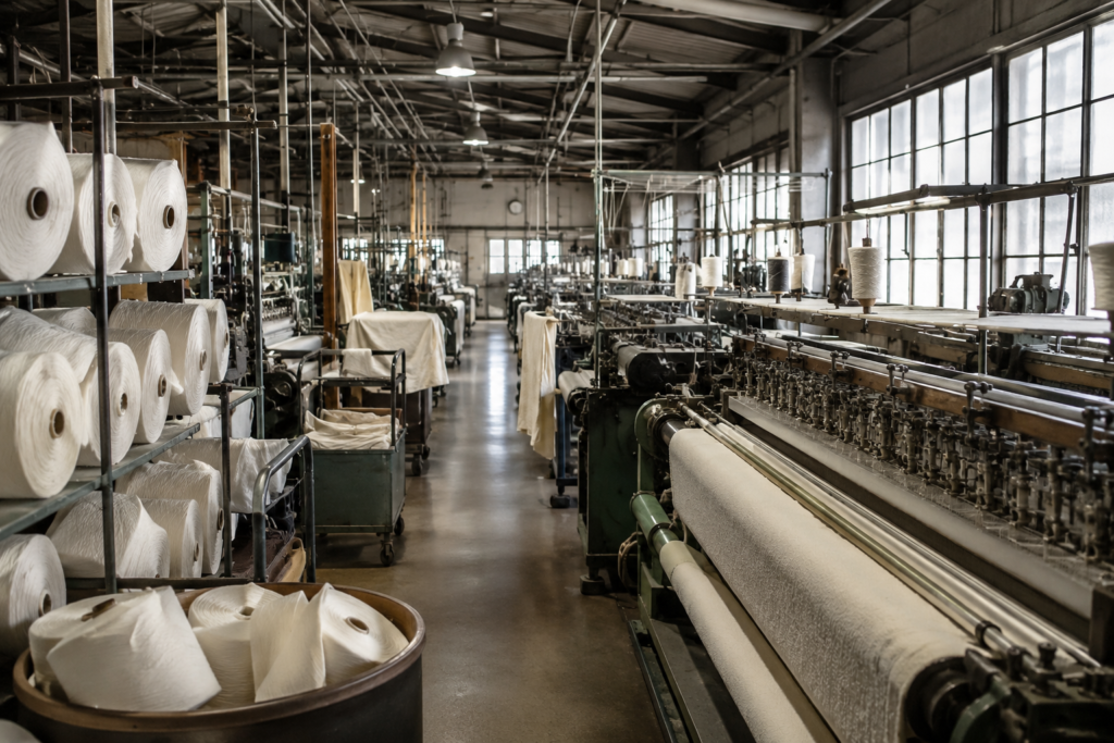 The image of a pile textile factory